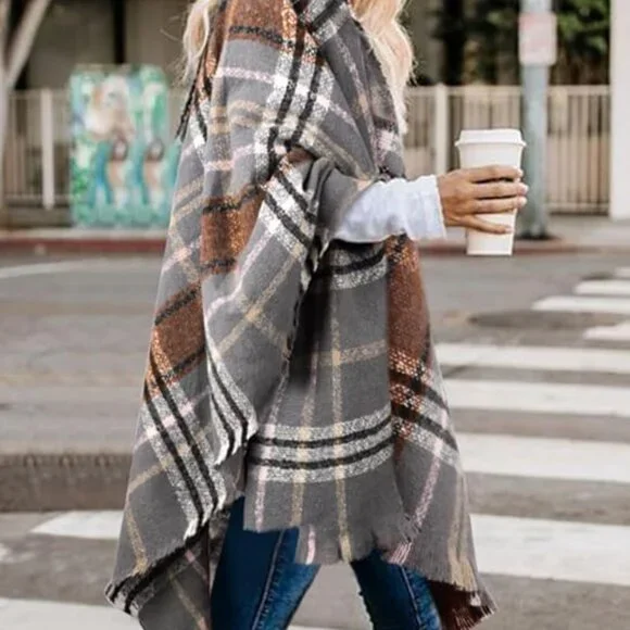 Women's Shawl Wraps Fall Clothes Open Front Boho Tessel Cardigan Plaid Knitted S - Picture 3 of 6